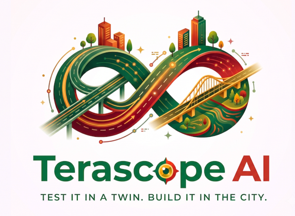 Terascope AI illustrated infinity road and city logo